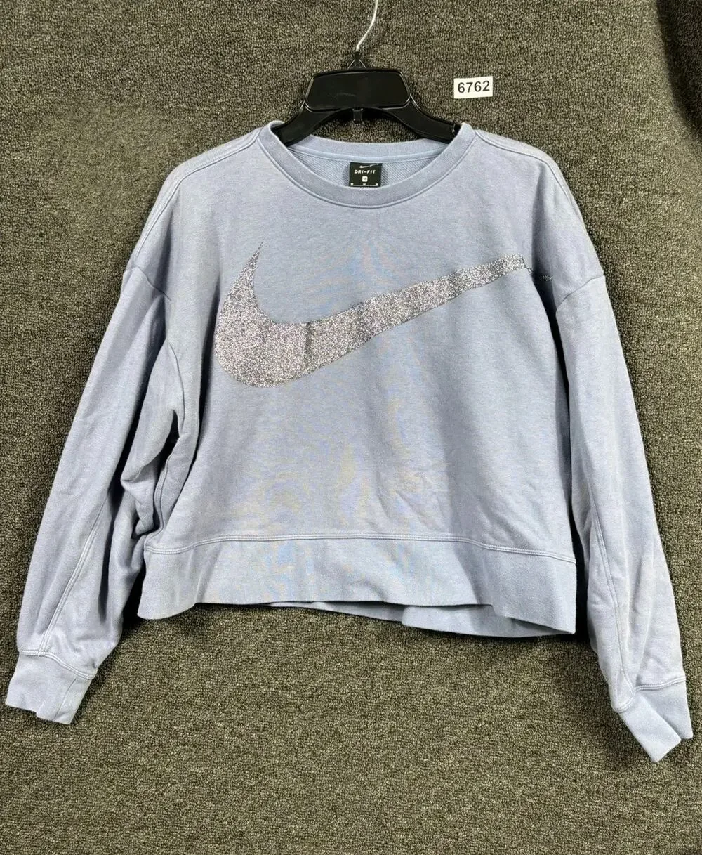 Nike Light Blue Cropped Sweatshirt with Glitter Swoosh